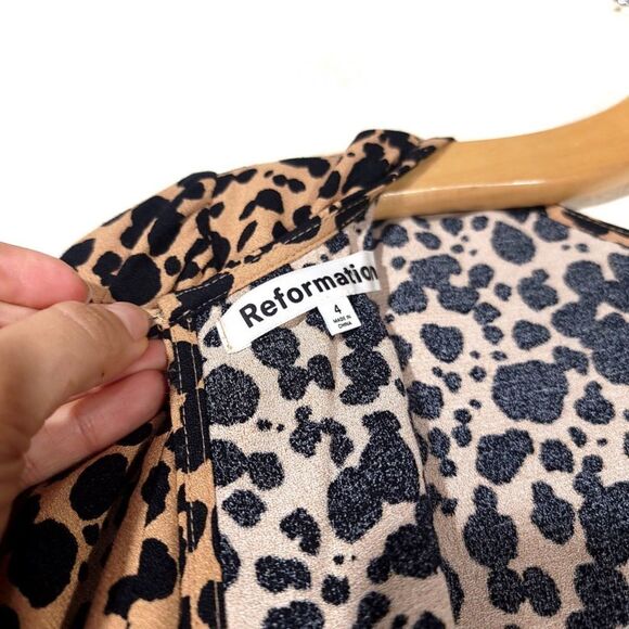 NEW Reformation Port Leopard Print Midi Dress Blitz Brown Animal French Girl - Picture 10 of 12